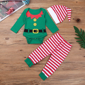 Baby Christmas Romper Pant Hat Outfits - Baby Bubble Store