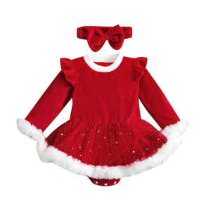 Baby Christmas Velvet Ruffle Romper - Baby Bubble Store