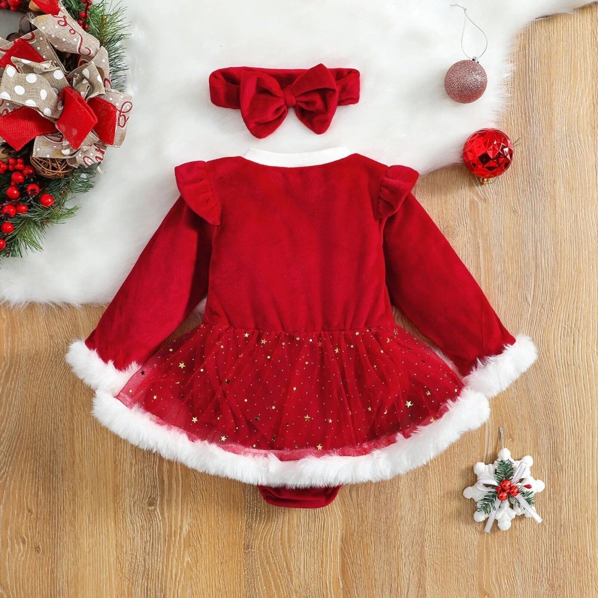 Baby Christmas Velvet Ruffle Romper - Baby Bubble Store