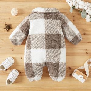 Baby Plaid Fluffy Fleece Long - sleeve Romper - Baby Bubble Store