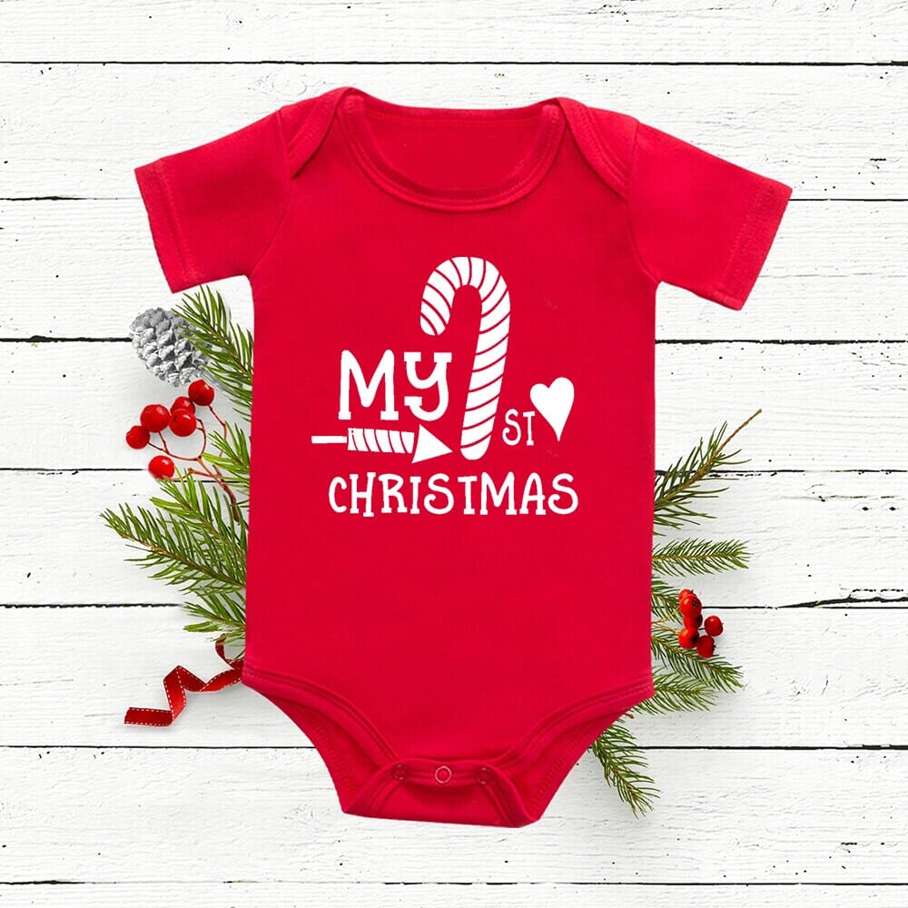 Christmas Deer Tree Print Baby Red Romper - Baby Bubble Store