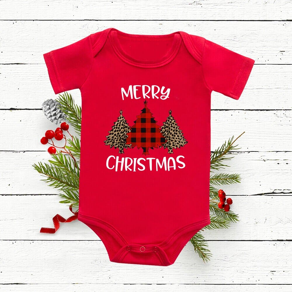 Christmas Deer Tree Print Baby Red Romper - Baby Bubble Store