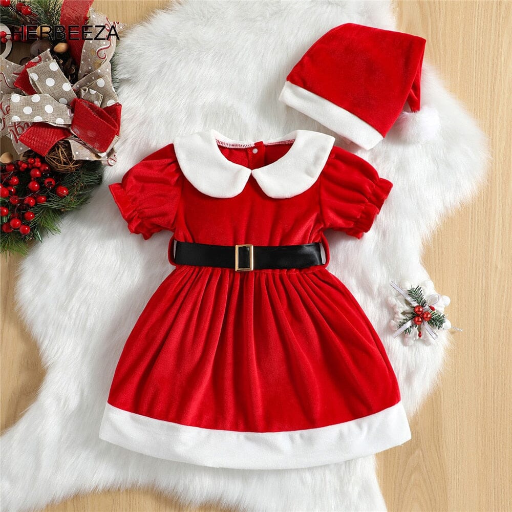 Christmas Festive Baby Dress & Cap - Baby Bubble Store