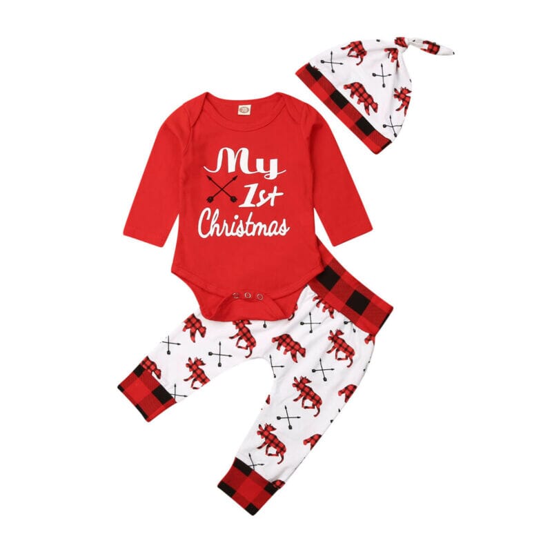 Christmas Letter Romper Pant & Hat - Baby Bubble Store