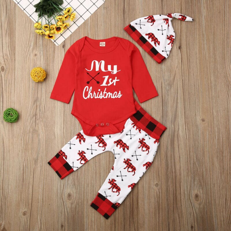 Christmas Letter Romper Pant & Hat - Baby Bubble Store