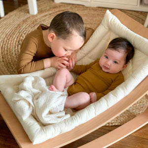 Natural Wooden Organic Cotton Cushion Baby Rocker - Baby Bubble Store