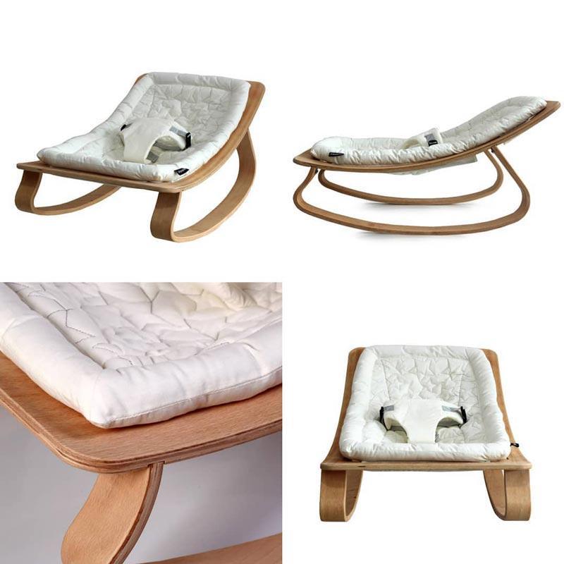 Natural Wooden Organic Cotton Cushion Baby Rocker - Baby Bubble Store