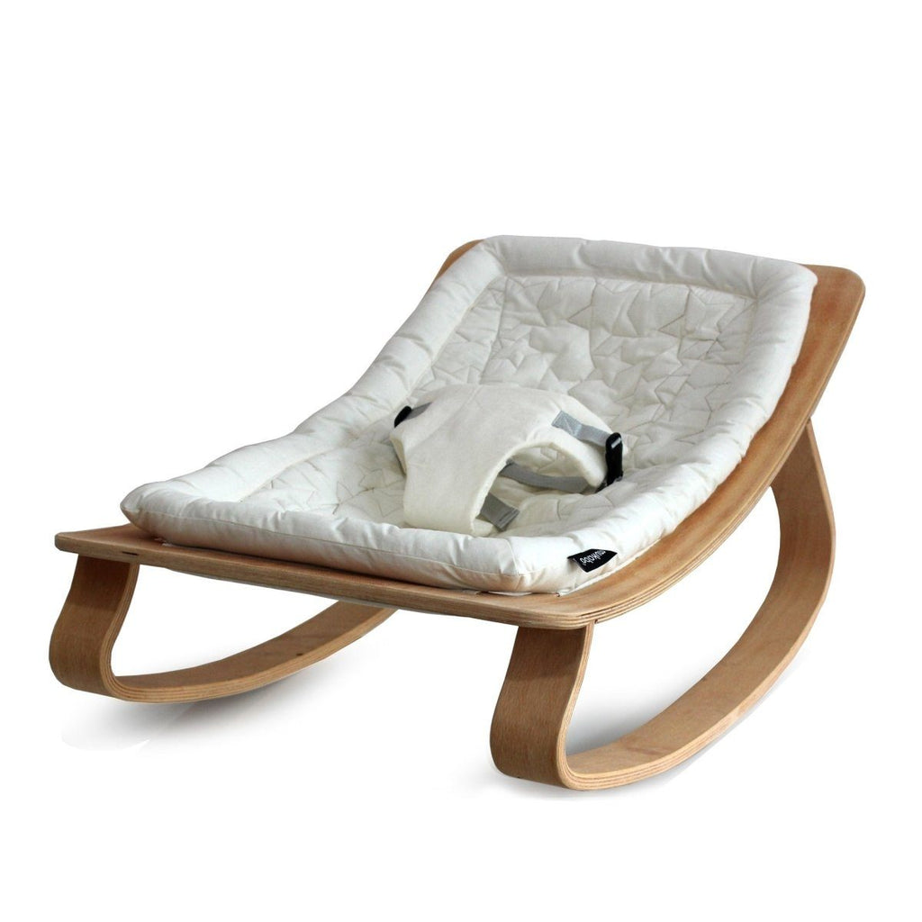 Natural Wooden Organic Cotton Cushion Baby Rocker - Baby Bubble Store