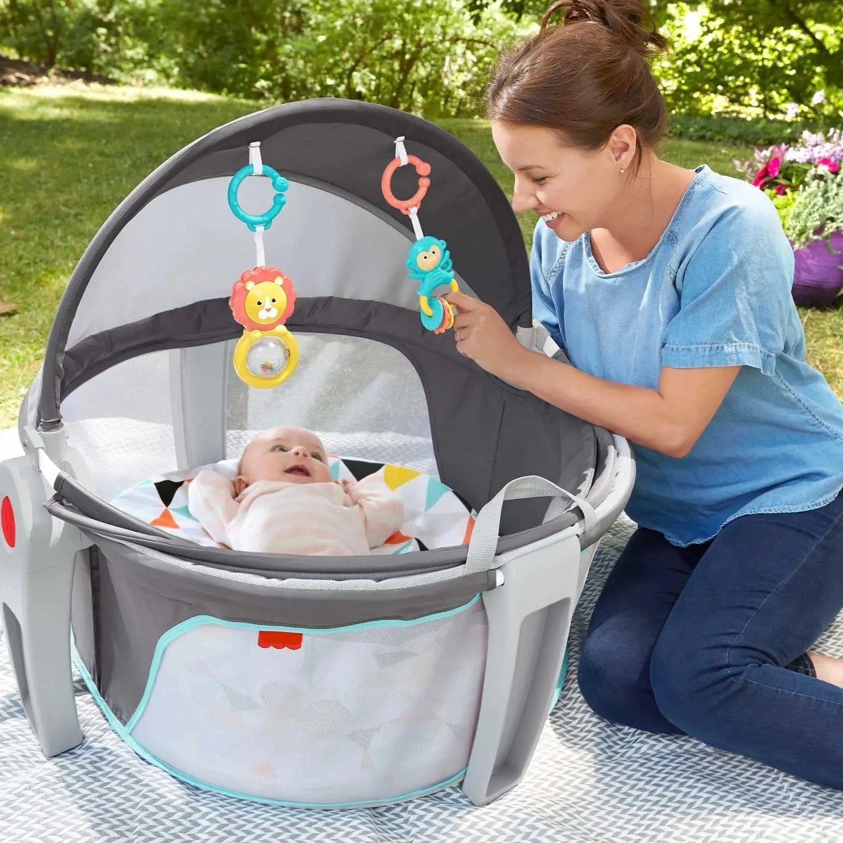 Portable Bassinet and Play Space On-the-Go Baby Dome with Developmental Toys and Canopy, Windmill Baby Bubble Store 