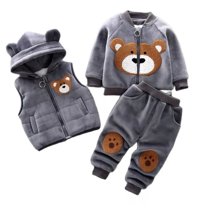 Thick Fleece Cartoon Bear Jacket Vest Pants - Baby Bubble Store