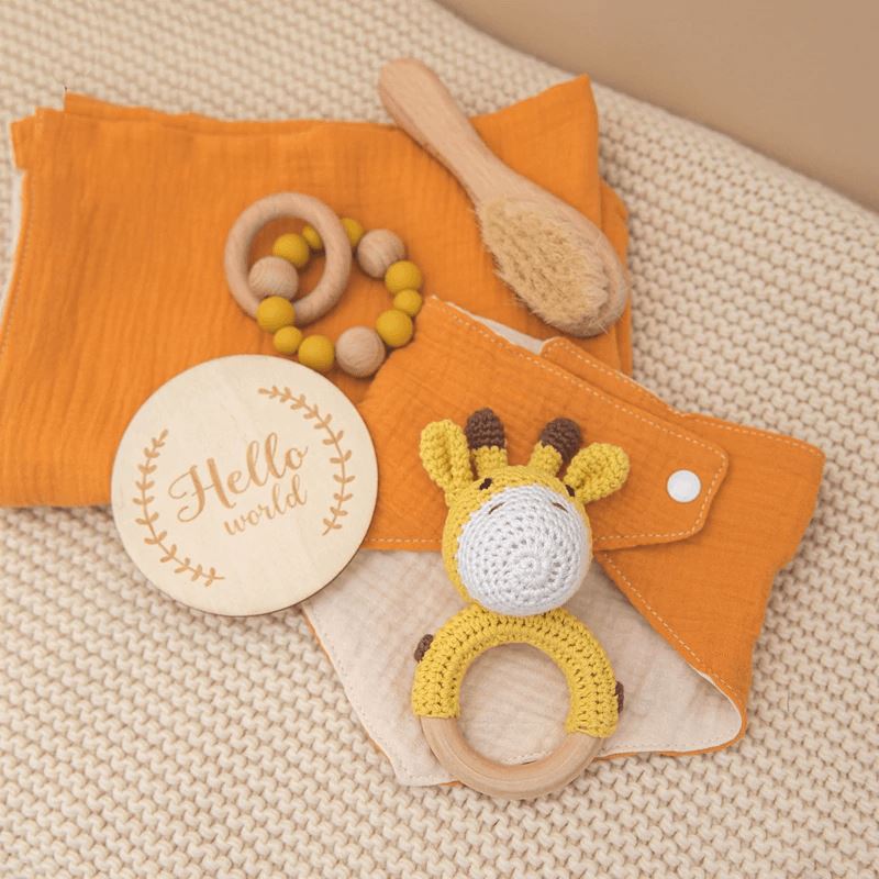 Wooden Rattles Cotton Blanket Baby Gift Set - Baby Bubble Store