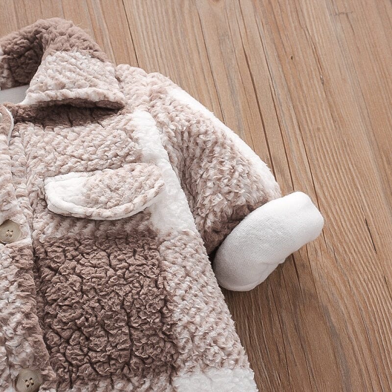 Baby Plaid Fluffy Fleece Long-sleeve Romper
